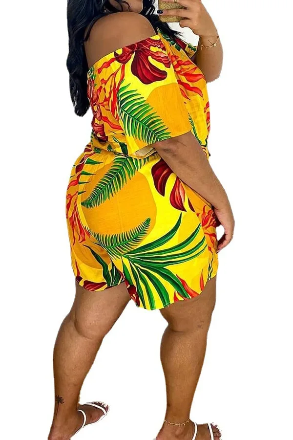 2021 Summer Newest Holiday Beach Style Lady's Jumpsuits Plus Size Slash Neck High Elastic Waist Leaf Printing Short Rompers
2021 Summer Newest Holiday Beach Style Lady's Jumpsuits Plus Size Slash Neck High Elastic Waist Leaf Printing Short Rompers