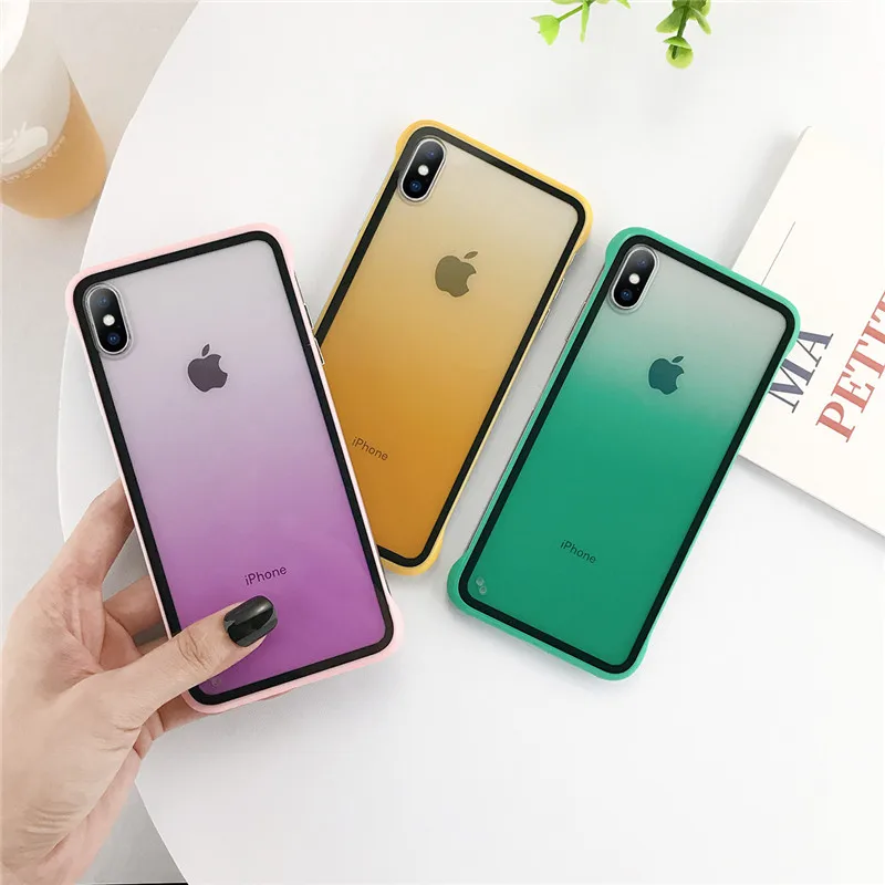 KJOEW Бескаркасный градиентный Прозрачный чехол для телефона iPhone 6 6s 7 8 Plus X XS XR Xs Max