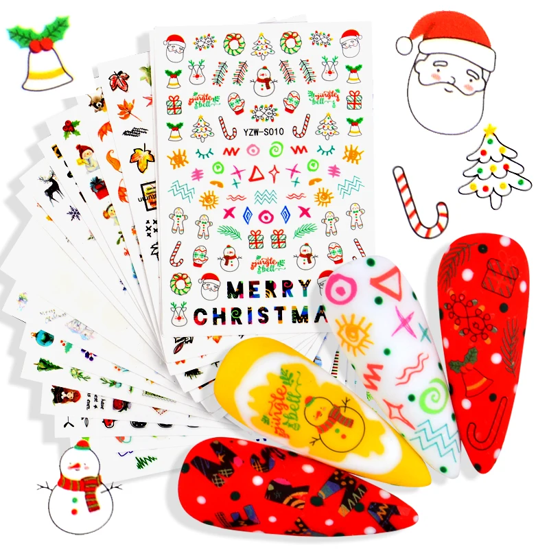 

Новогодние слайдеры, наклейки на ногти, Рождественские 3D снежинки/Санта-Клаус/Рождественская елка/подарки, наклейки для ногтей, маникюр, зи...