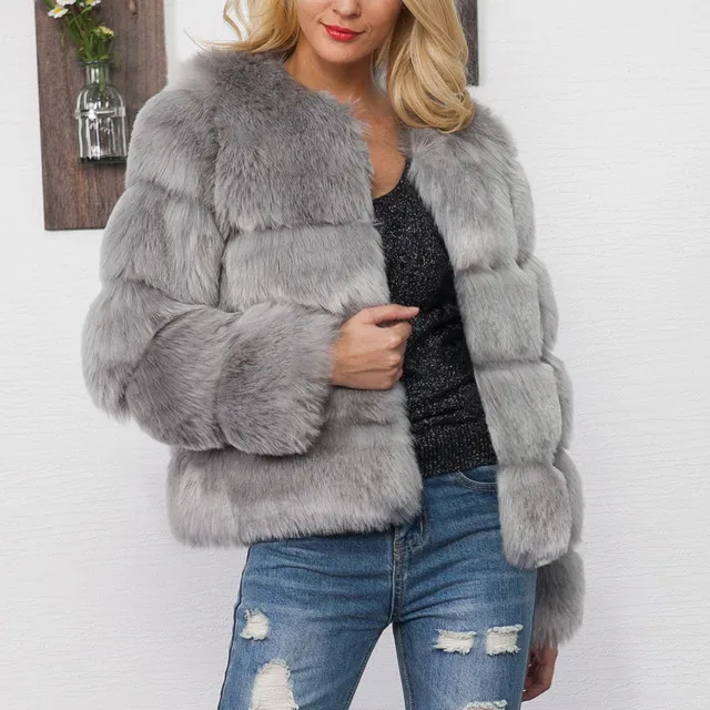 Women Winter Coats Fashion Pink Gray Black FAUX Fox Fur Coat Elegant Thick Warm Outerwear Fake Fur Jacket Chaquetas Mujer 
Women Winter Coats Fashion Pink Gray Black FAUX Fox Fur Coat Elegant Thick Warm Outerwear Fake Fur Jacket Chaquetas Mujer