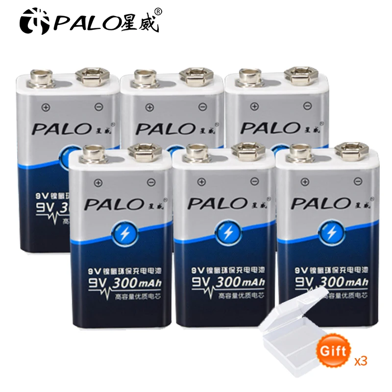 PALO 6pcs 9V 6F22 300mAh ni-mh ni mh Rechargeable 9 volt Battery for Digital camera Remote control toy smoke microphone alarm
PALO 6pcs 9V 6F22 300mAh ni-mh ni mh Rechargeable 9 volt Battery for Digital camera Remote control toy smoke microphone alarm