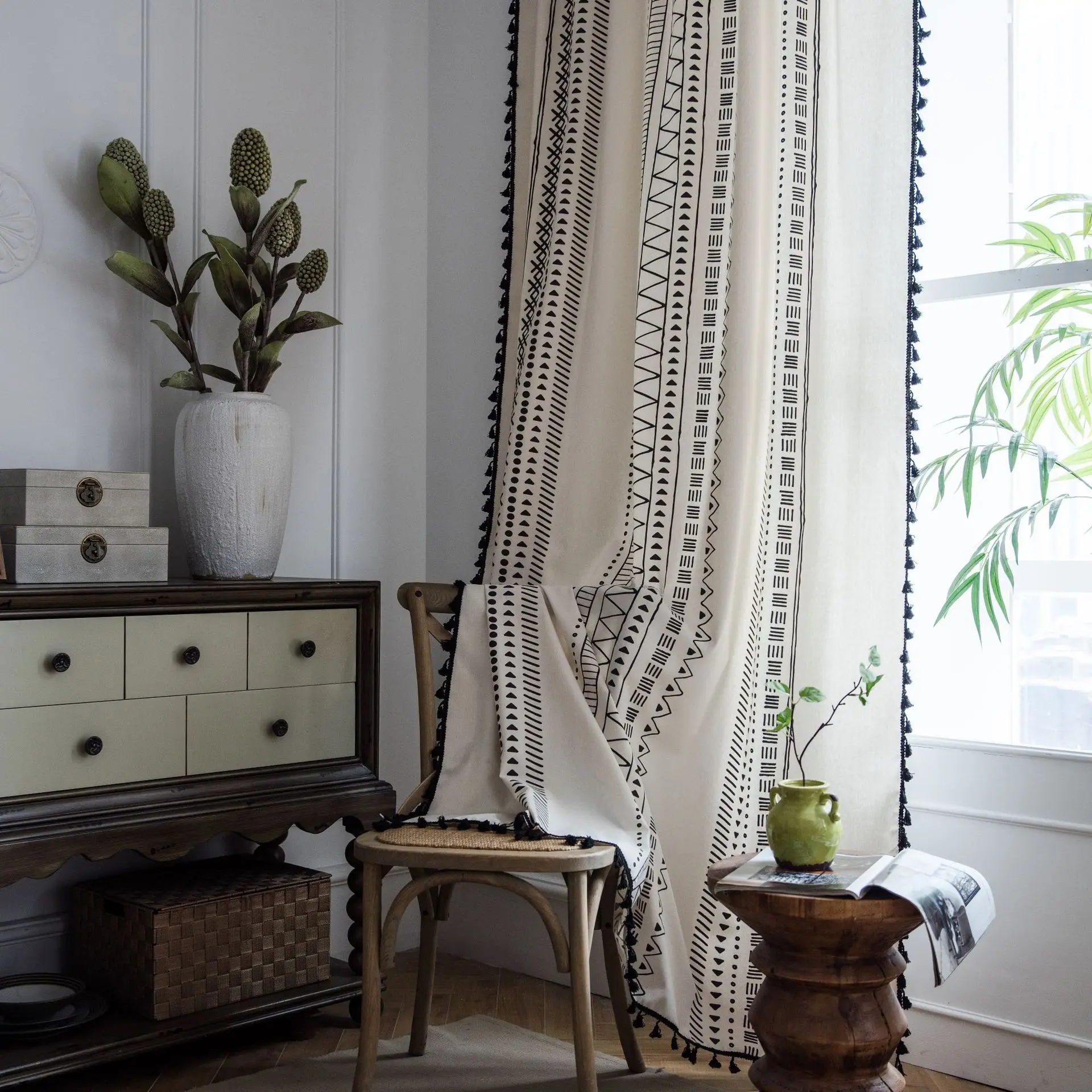 White Black Bohemian Curtain With Tassels For Living Room French Window Blinds Bedroom Bay Window Cotton Linen Finished Curtains
White Black Bohemian Curtain With Tassels For Living Room French Window Blinds Bedroom Bay Window Cotton Linen Finished Curtains