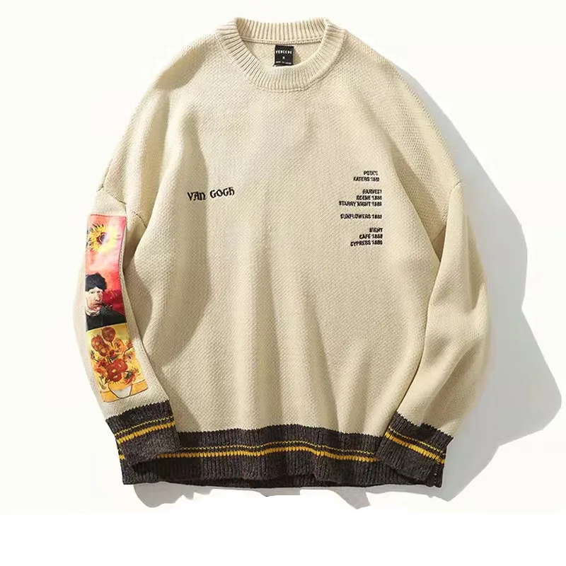 Khaki Black Gray Van Gogh Patchwork Knit Sweater Men 2021 Winter Autumn Embroidery Crewneck Vintage Pullovers Mens Sweater Tops
Khaki Black Gray Van Gogh Patchwork Knit Sweater Men 2021 Winter Autumn Embroidery Crewneck Vintage Pullovers Mens Sweater Tops