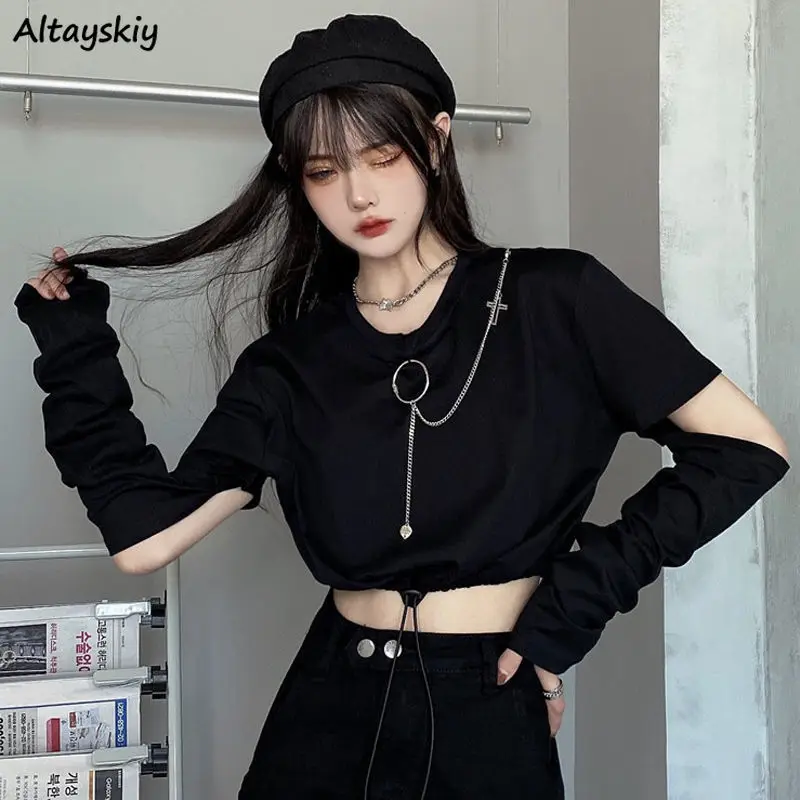 Solid T-shirts Women Removable Sleeve Sequined Chain Japanese Style Harajuku Trendy Goth Y2k Female Crop Top Hot Sale Popular
Solid T-shirts Women Removable Sleeve Sequined Chain Japanese Style Harajuku Trendy Goth Y2k Female Crop Top Hot Sale Popular