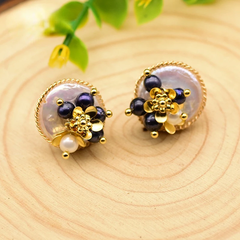 

925 Silver Ear Nail Natural Baroque Freshwater Pearl Exotic Retro Wind Flower Cluster Earrings Handmade Female Jewelry