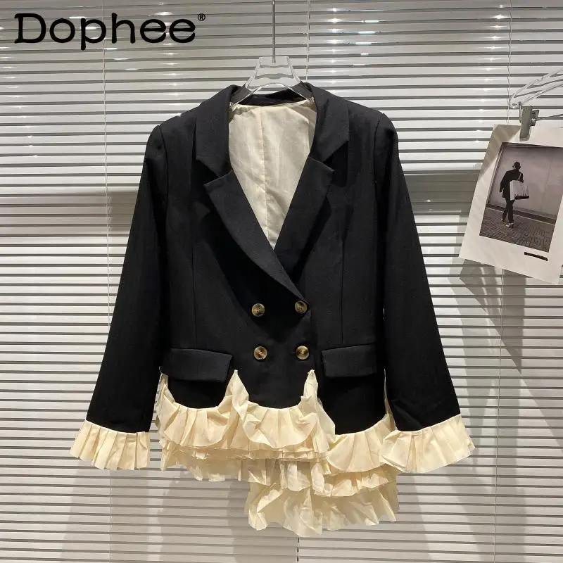 Elegant Ruffled Stitching Hem Pleated Suit Jacket Women Long Sleeve Office Lady Double Breasted Blazer Coats 2021 Autumn Clothes
Elegant Ruffled Stitching Hem Pleated Suit Jacket Women Long Sleeve Office Lady Double Breasted Blazer Coats 2021 Autumn Clothes