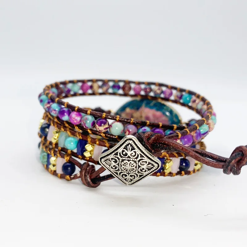 New Style Ladies Bracelet Natural Stone Emperor 3 Strands Leather Wrapped Bracelet Bead 
New Style Ladies Bracelet Natural Stone Emperor 3 Strands Leather Wrapped Bracelet Bead