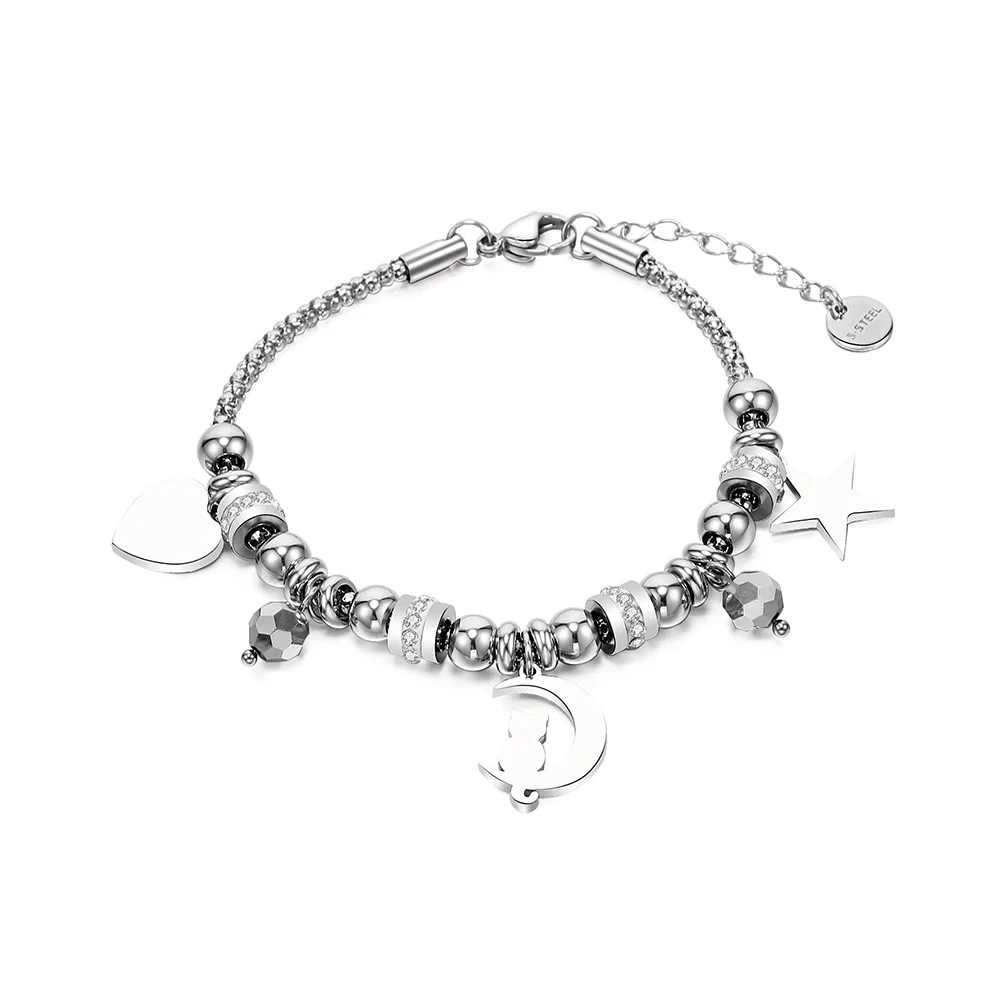 Stainless Steel Cute Cat Moon Crystal Charm Bracelet For Woman Heart Star Beaded Bracelet Friendship Gift Female Jewelry
Stainless Steel Cute Cat Moon Crystal Charm Bracelet For Woman Heart Star Beaded Bracelet Friendship Gift Female Jewelry
