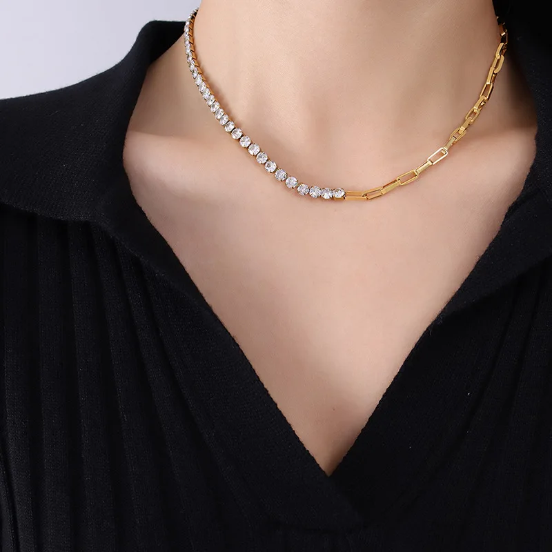 Minar INS Fashion Shinning CZ Cubic Zirconia for Women Gold Titanium Steel Asymmetric Hollow Linked Chains Necklaces Jewelley
Minar INS Fashion Shinning CZ Cubic Zirconia for Women Gold Titanium Steel Asymmetric Hollow Linked Chains Necklaces Jewelley