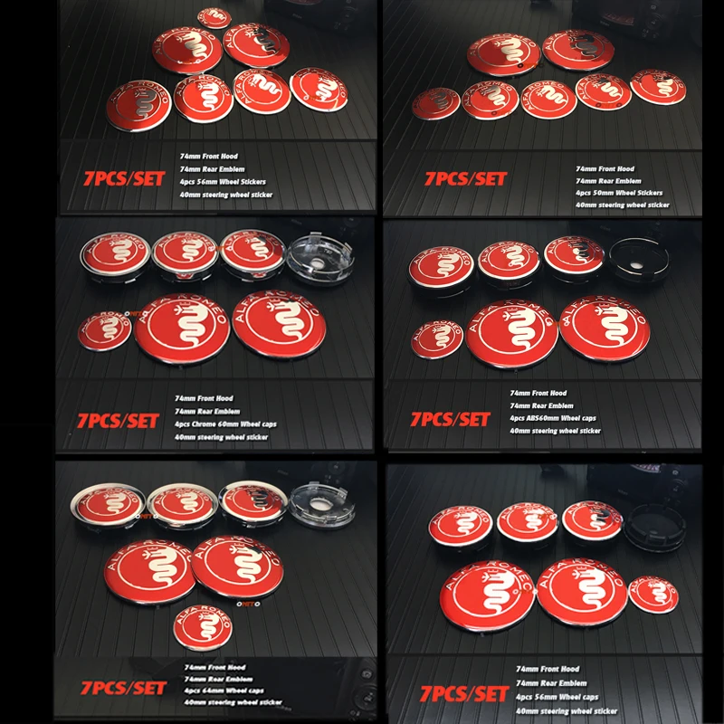 Red 7pcs Car Kit Emblem 74mm/40mm/50mm/56mm/60mm/64mm Front/rear Emblem Wheel Center Cap Accessorie For for Alfa Romeo
Red 7pcs Car Kit Emblem 74mm/40mm/50mm/56mm/60mm/64mm Front/rear Emblem Wheel Center Cap Accessorie For for Alfa Romeo