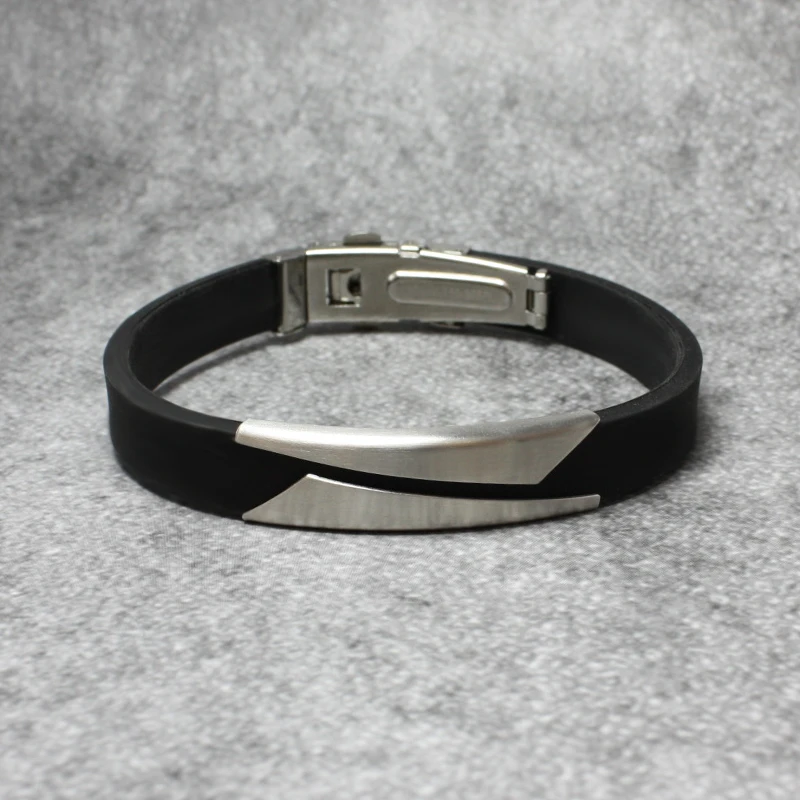 Black Sport Silicone Bracelets Bangles Men Stainless Steel Geometric Charm Jewelry Punk Accessories Cuff Bangle | Украшения и
