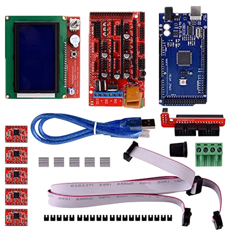 Ramps1.4 Control Board+2560 R3 Improved Motherboard+12864 Lcd Control Board+A4988 Driver with Heat Sink
Ramps1.4 Control Board+2560 R3 Improved Motherboard+12864 Lcd Control Board+A4988 Driver with Heat Sink