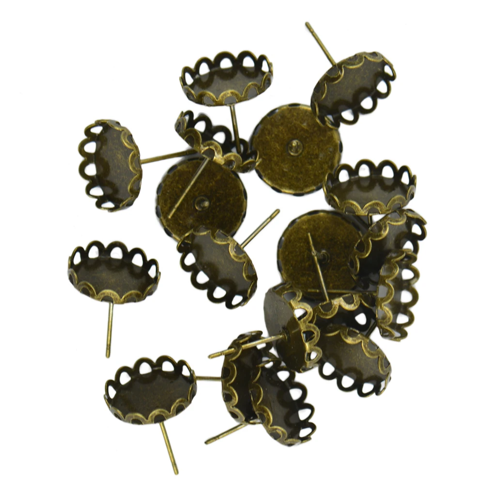 20 Flower Blank Bezel Setting round For 12mm Cabochon Earring Earstud Pins | Украшения и аксессуары