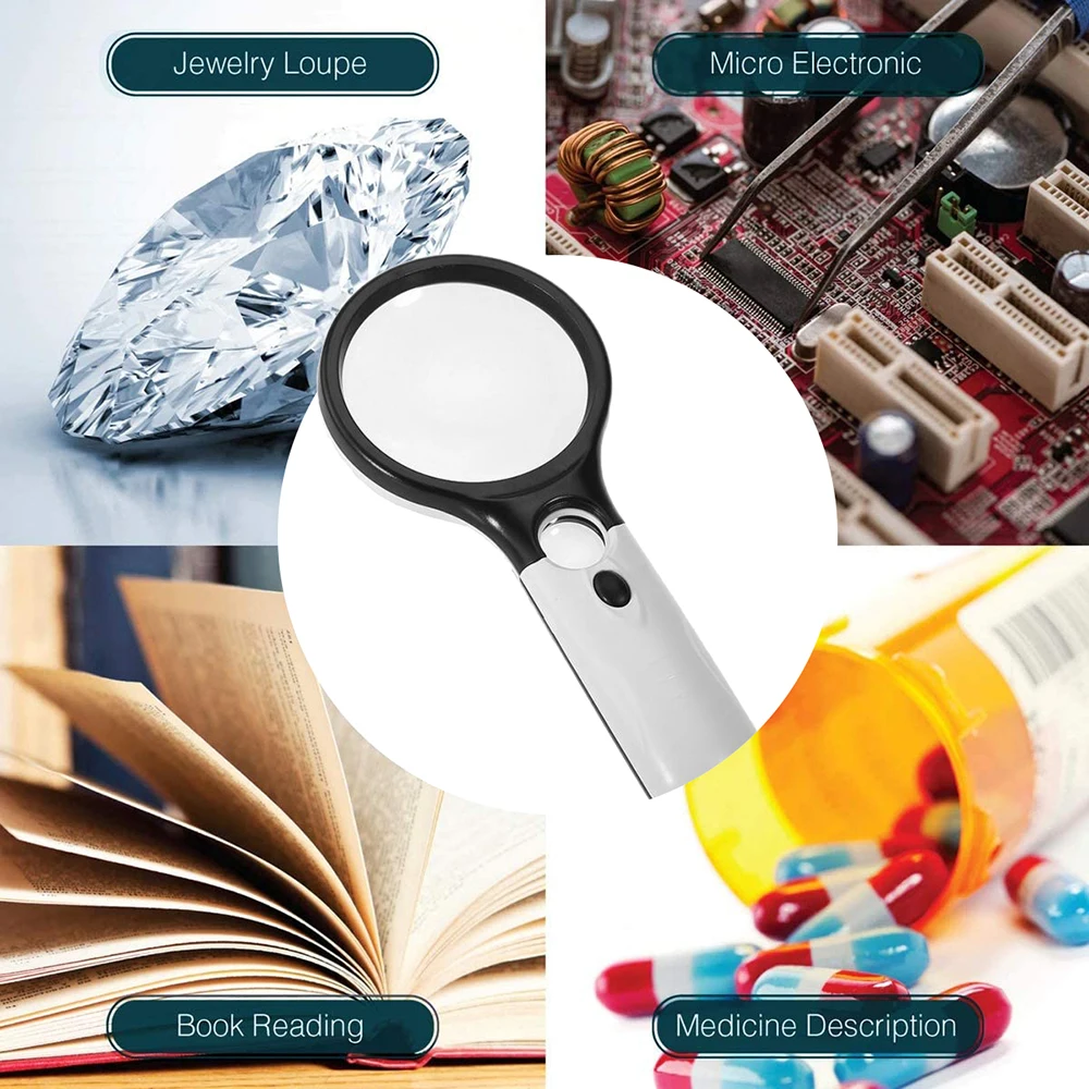 Handheld Magnifying Glass with 3 LED Illuminated Magnifier 3X 45X Microscope Lens Jewelry Watch Loupe Magnifier
Handheld Magnifying Glass with 3 LED Illuminated Magnifier 3X 45X Microscope Lens Jewelry Watch Loupe Magnifier