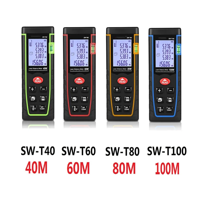 SW-T40 SW-T60 SW-T80 SW-T100 Laser Distance Meter 40m 60m 80m 100m Laser rangefinder Measuring Instrument Measure Tape Tool
SW-T40 SW-T60 SW-T80 SW-T100 Laser Distance Meter 40m 60m 80m 100m Laser rangefinder Measuring Instrument Measure Tape Tool