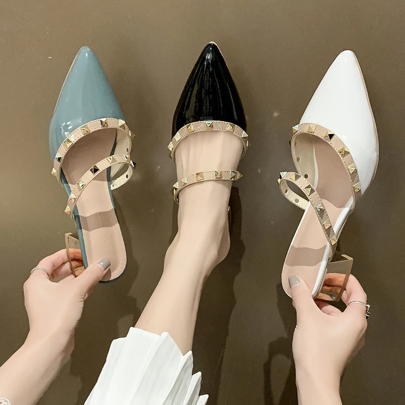 Female Shoes Med Rivet Slippers Soft Luxury Slides Pointed Toe Square heel Low 2021 Comfort Designer Block Cover Fashion Rubber
Female Shoes Med Rivet Slippers Soft Luxury Slides Pointed Toe Square heel Low 2021 Comfort Designer Block Cover Fashion Rubber
