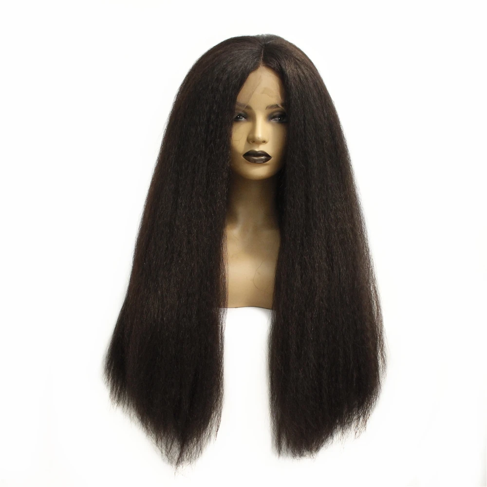 Natural Hairline 26inch Long Kinky Straight Synthetic Lace Front Wig For Women Dark Brown Color Full Density Wigs With 3 Combs
Natural Hairline 26inch Long Kinky Straight Synthetic Lace Front Wig For Women Dark Brown Color Full Density Wigs With 3 Combs