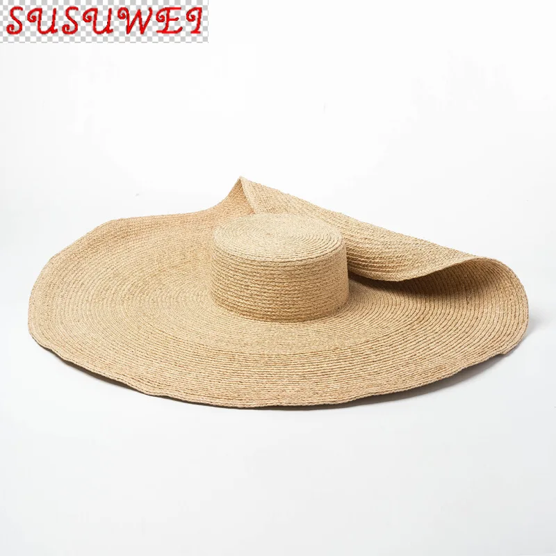 

Пляжная шляпа от солнца, летняя, роскошная дизайнерская коллекция, очень широкие поля, 2021 соломенная рафия, элегантная, 100%