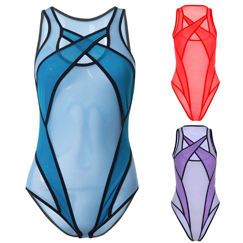 E56F Women Summer Sleeveless See-Through Mesh Bodysuit Hollow Out Criss Cross Halter Leotard Solid Color Bodycon Lingerie Bikini
E56F Women Summer Sleeveless See-Through Mesh Bodysuit Hollow Out Criss Cross Halter Leotard Solid Color Bodycon Lingerie Bikini