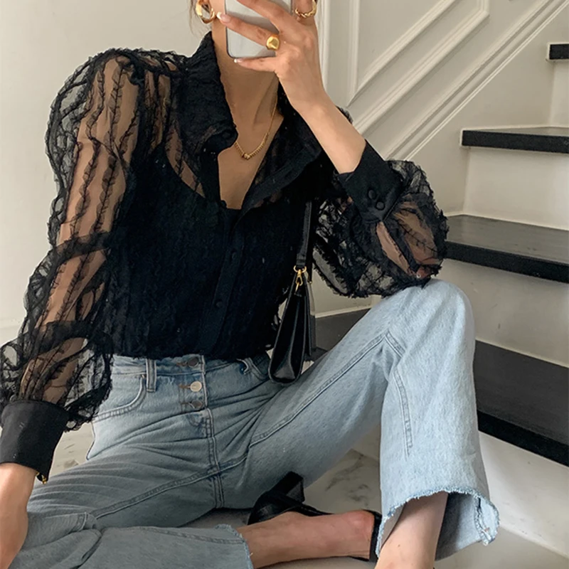 GALCAUR Elegant White Blouses For Women Lapel Long Sleeve Patchwork Lace Perspective Solid Shirts Female Fashion Spring 2021 New
GALCAUR Elegant White Blouses For Women Lapel Long Sleeve Patchwork Lace Perspective Solid Shirts Female Fashion Spring 2021 New