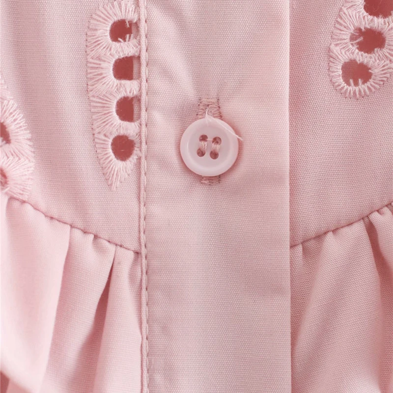 Stand Collar Long Sleeve Casual Shirts Ruffle Embroidery Hollow Out Design Solid Button Up Shirt 2021 Summer Sweet Pink Blusas
Stand Collar Long Sleeve Casual Shirts Ruffle Embroidery Hollow Out Design Solid Button Up Shirt 2021 Summer Sweet Pink Blusas
