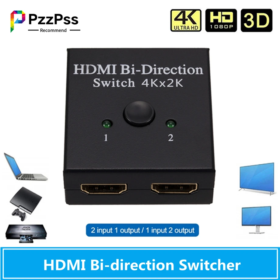 PzzPss 4K HDMI переключатель 2 порта двунаправленный 1x2 / 2x1 сплиттер порты Sup Ultra HD 1080P HDR