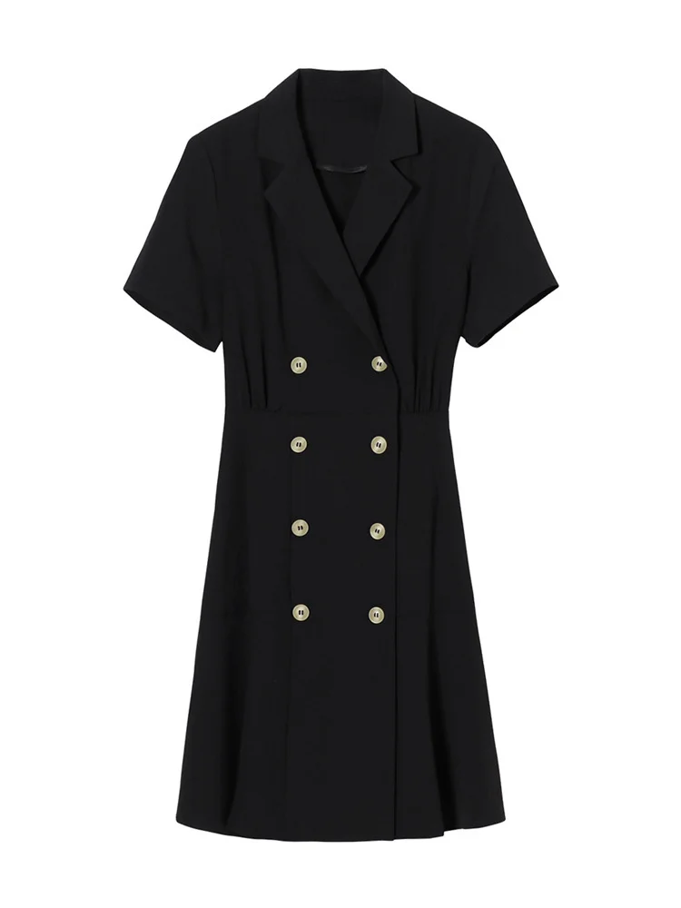 Hepburn style small black dress new French double button slim dress in summer 2021 short sleeve suit collar skirt
Hepburn style small black dress new French double button slim dress in summer 2021 short sleeve suit collar skirt