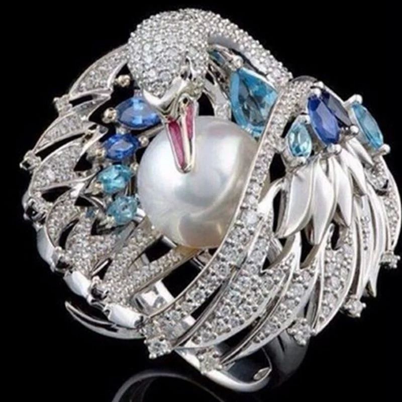 New Trendy Animal White Swan Shape Ring Women's Ring Bohemian Crystal Inlaid Swan Pea rl Ring Accessories Party Jewelry
New Trendy Animal White Swan Shape Ring Women's Ring Bohemian Crystal Inlaid Swan Pea rl Ring Accessories Party Jewelry