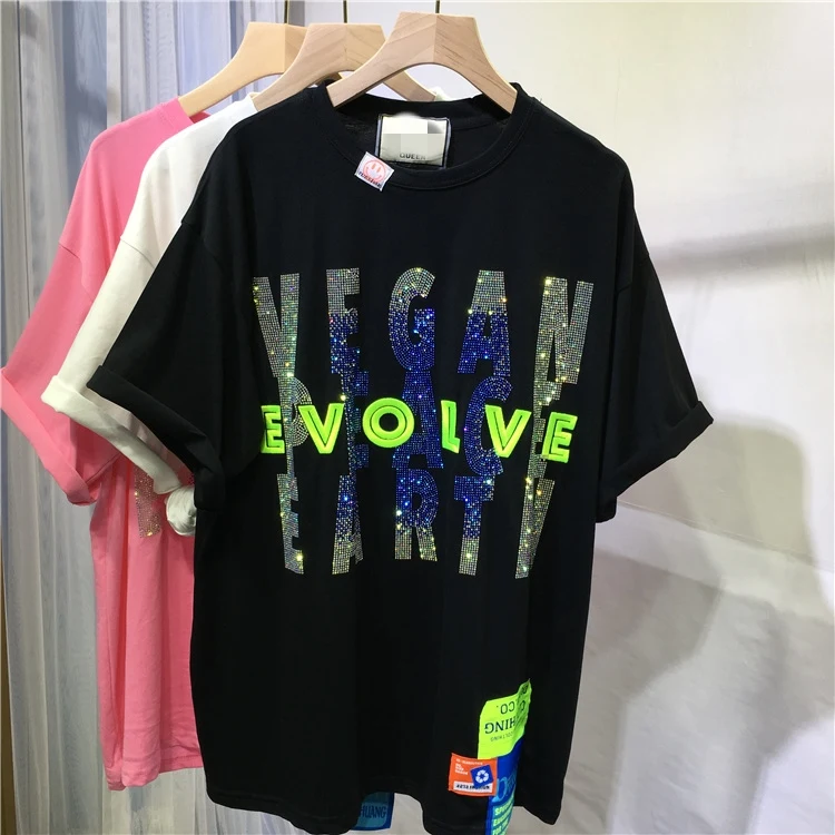 Spring Summer 2021 Letter Embroidered Rhinestone T-shirt Women's Loose Mid-Length Round Neck Short Sleeve Cotton Top Female
Spring Summer 2021 Letter Embroidered Rhinestone T-shirt Women's Loose Mid-Length Round Neck Short Sleeve Cotton Top Female
