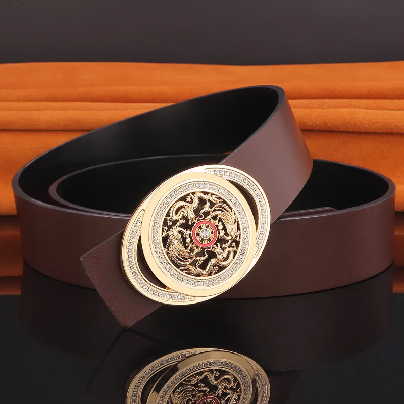 High Quality Rhinestone Chinese dragon Big buckle man belts genuine leather fashion young men 3.8cm wide Casual Cowskin ceinture 
High Quality Rhinestone Chinese dragon Big buckle man belts genuine leather fashion young men 3.8cm wide Casual Cowskin ceinture