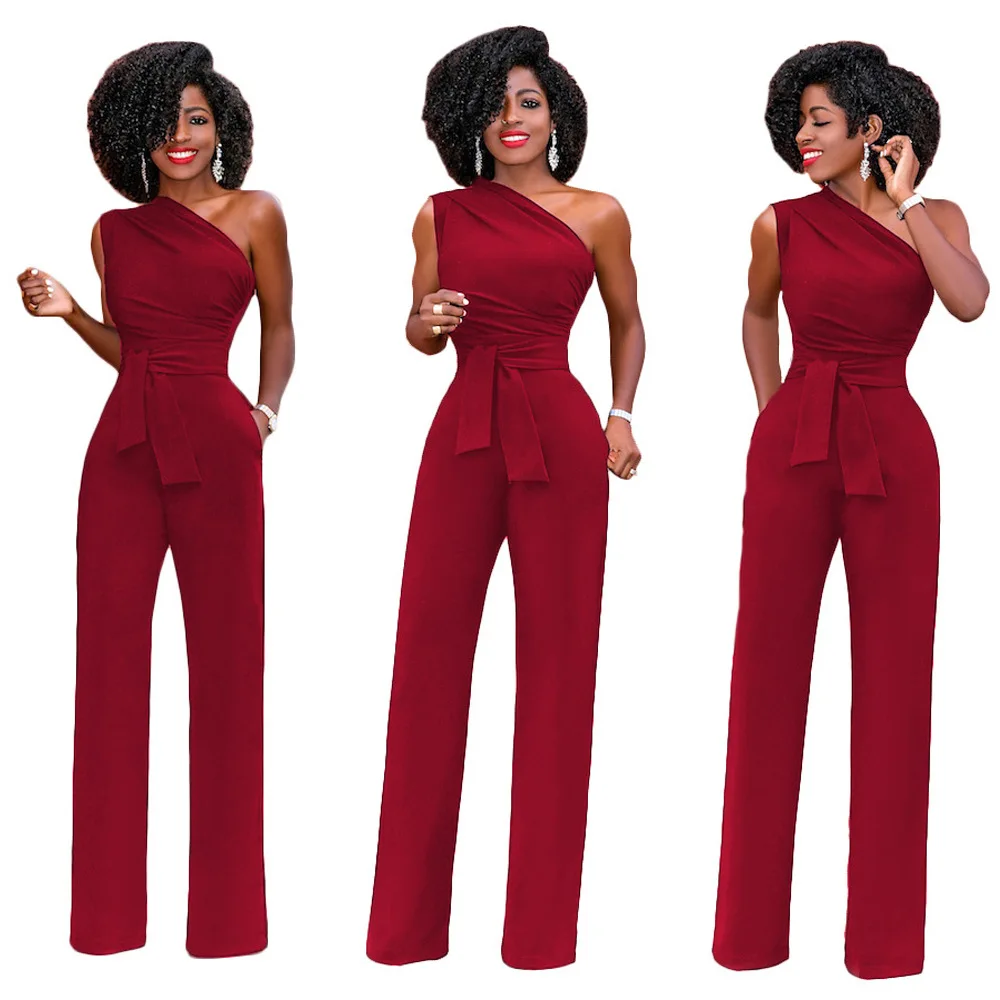 

Jumpsuit Women Burgundy Elegant Party Jumpsuits for Women's Sets Pants Belt Sexy overalls Loose Jeans Charming Playsuits 2022