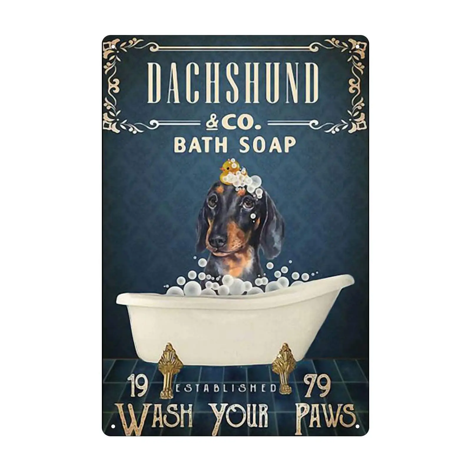 Dachshund Bath Soap Tin Sign Vintage Wash Your Paw Bar Bathroom Home Club Wall Decoration 12x8 Inches
Dachshund Bath Soap Tin Sign Vintage Wash Your Paw Bar Bathroom Home Club Wall Decoration 12x8 Inches
