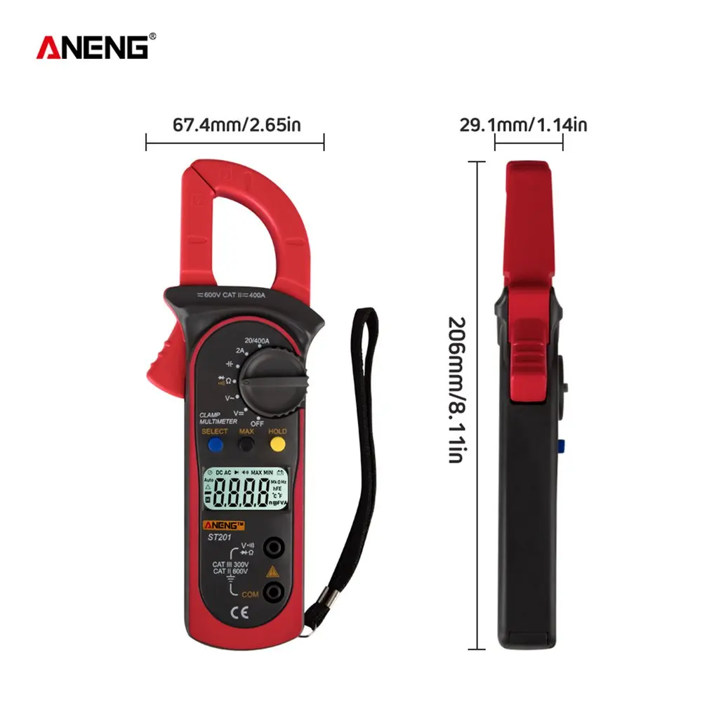 ANENG ST201 1999 Counts Digital Clamp Meter Multimeter DC/AC Voltage Ammeter Resistance capacitance Diode Tester Data Hold
ANENG ST201 1999 Counts Digital Clamp Meter Multimeter DC/AC Voltage Ammeter Resistance capacitance Diode Tester Data Hold