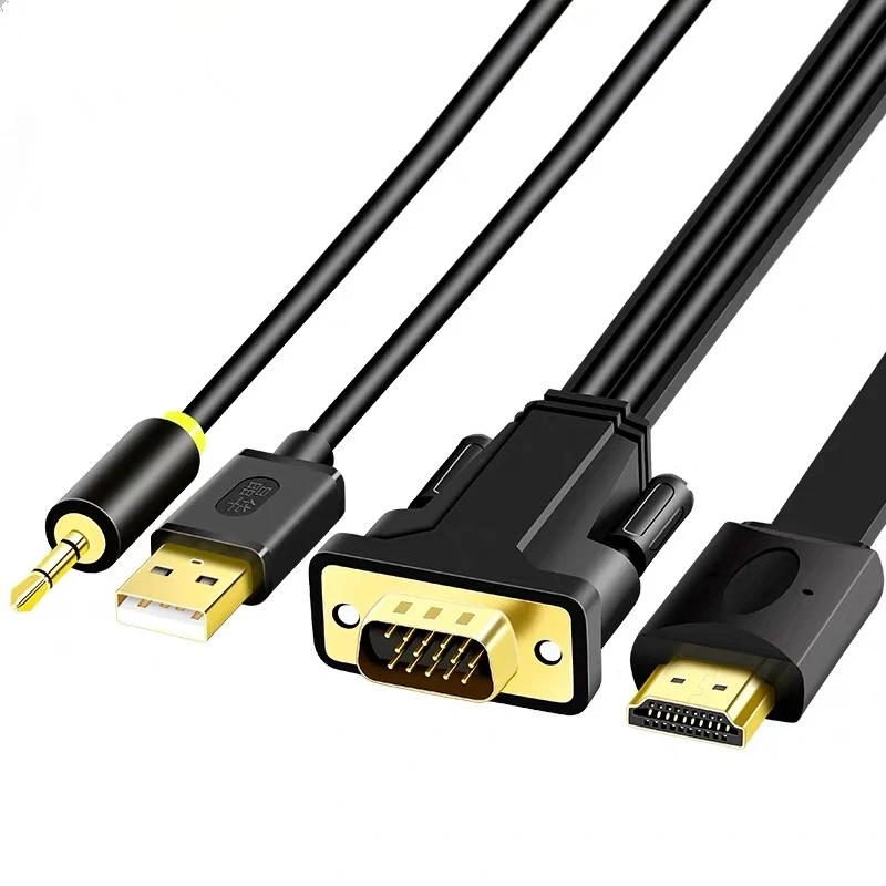 

VGA Male To HDMI Male Cable 3 in 1 USB 3.5mm Audio 1080P laptop connection monitor TV projection same screen HD conversion