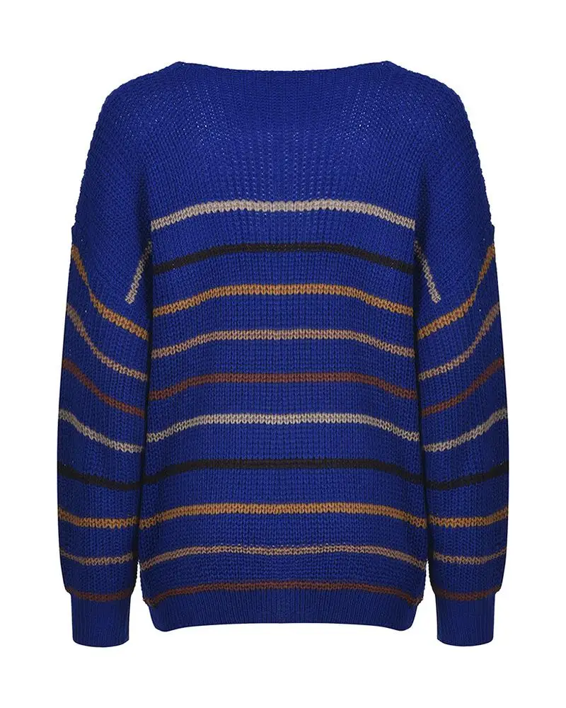 Women Fashion Casual Long Sleeve Pullovers Top Autumn Fashion Female Casual Striped V-neck Knit Sweater 
Women Fashion Casual Long Sleeve Pullovers Top Autumn Fashion Female Casual Striped V-neck Knit Sweater