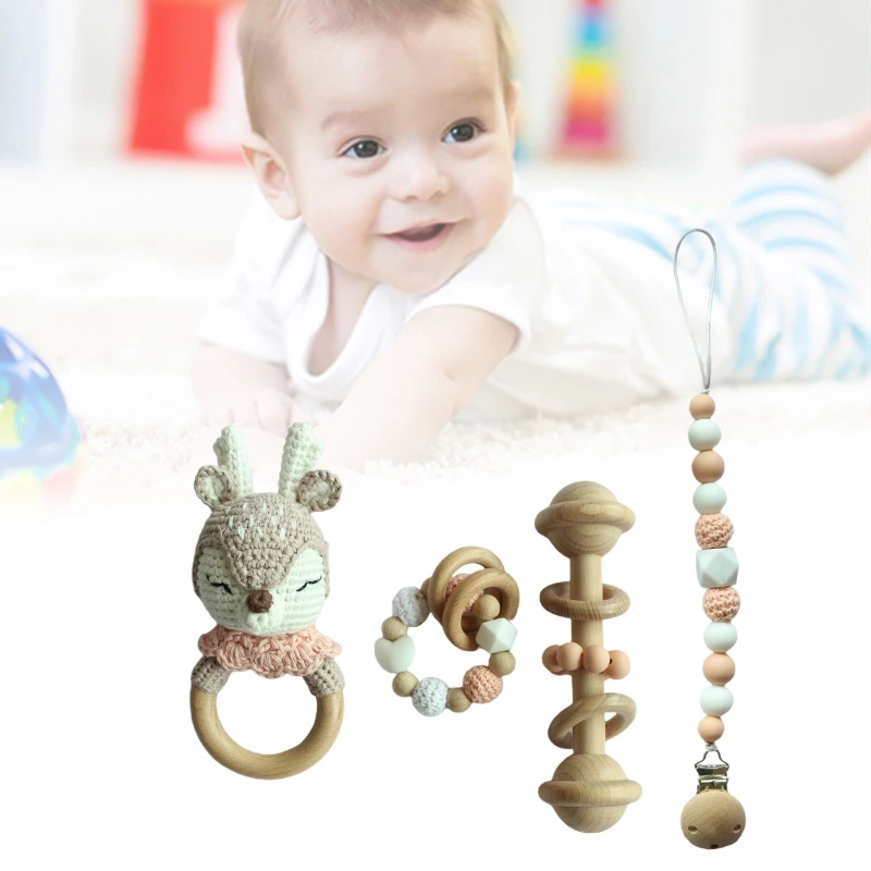 2021 New Baby Pacifier Clip Chain Teething Bracelet Crochet Elk Soother Rattle Teether