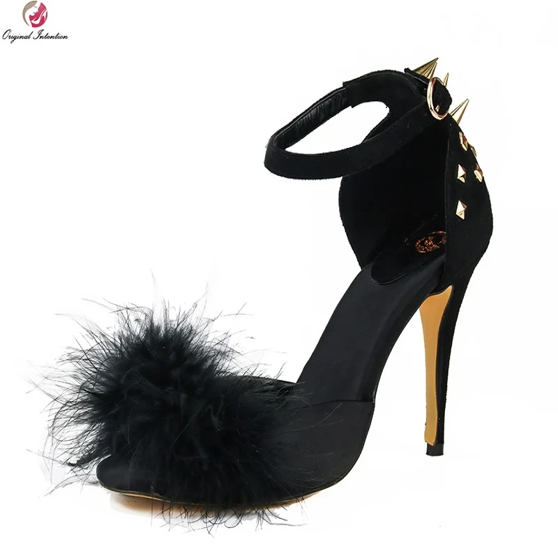 Original Intention New Elegant Women Sandals Fashion Rivets&Feather Open Toe Thin High Heels Black Shoes Woman Plus US Size 4-15
Original Intention New Elegant Women Sandals Fashion Rivets&Feather Open Toe Thin High Heels Black Shoes Woman Plus US Size 4-15