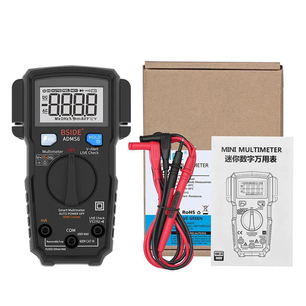BSIDE Multimeter 6000 Counts ADMS6 Smart Digital Multimeter DMM DC/AC Voltage Current Resistance Auto Ranging Mini Tester
BSIDE Multimeter 6000 Counts ADMS6 Smart Digital Multimeter DMM DC/AC Voltage Current Resistance Auto Ranging Mini Tester