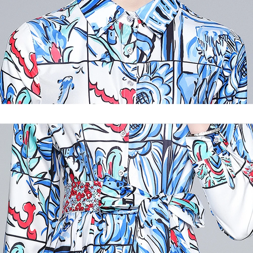 Banulin 2021 Spring Fashion Designer Women Casual Bow Sashes Shirt Dress Female Long Sleeve Multicolor Floral Print Runway Dress 
Banulin 2021 Spring Fashion Designer Women Casual Bow Sashes Shirt Dress Female Long Sleeve Multicolor Floral Print Runway Dress