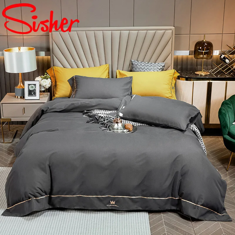 Luxury Modern Brief 4pcs Duvet Cover Set Pillowcase Embroidery Crown pattern Bed Linen Sheet Bedding Sets Quilt Queen King Size
Luxury Modern Brief 4pcs Duvet Cover Set Pillowcase Embroidery Crown pattern Bed Linen Sheet Bedding Sets Quilt Queen King Size