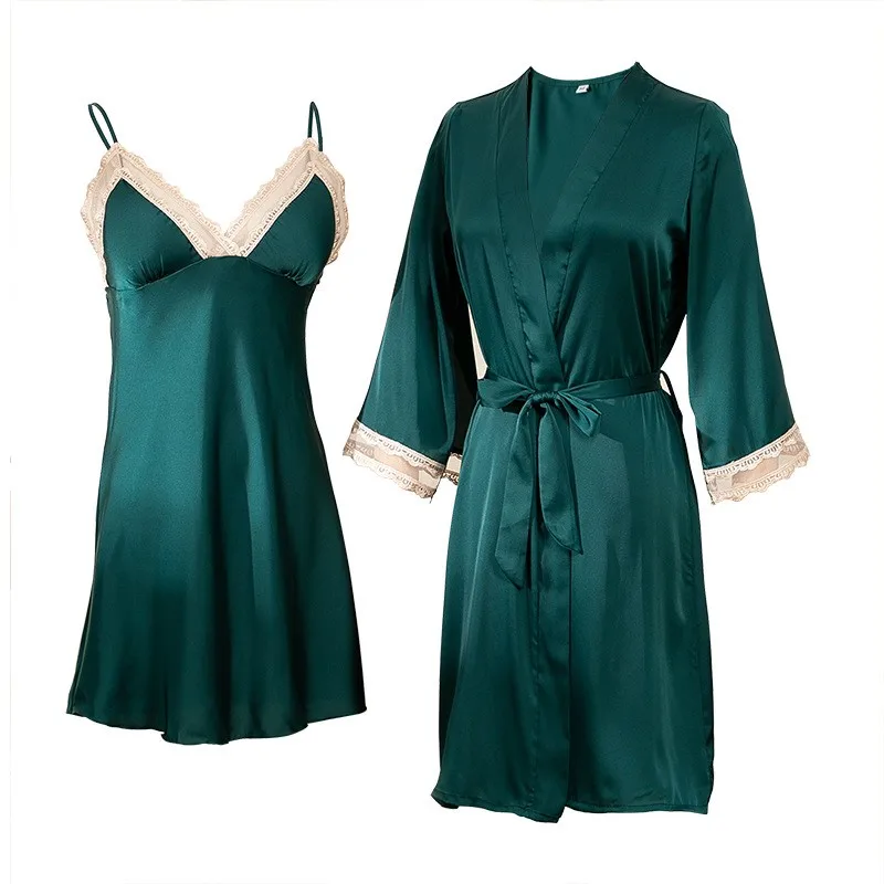 Summer Women 2PCS Sleepwear Robe Green Silky Satin Kimono Bathrobe Gown Sexy Lace Nightdress Nigtwear Casual Loose Home Clothes
Summer Women 2PCS Sleepwear Robe Green Silky Satin Kimono Bathrobe Gown Sexy Lace Nightdress Nigtwear Casual Loose Home Clothes