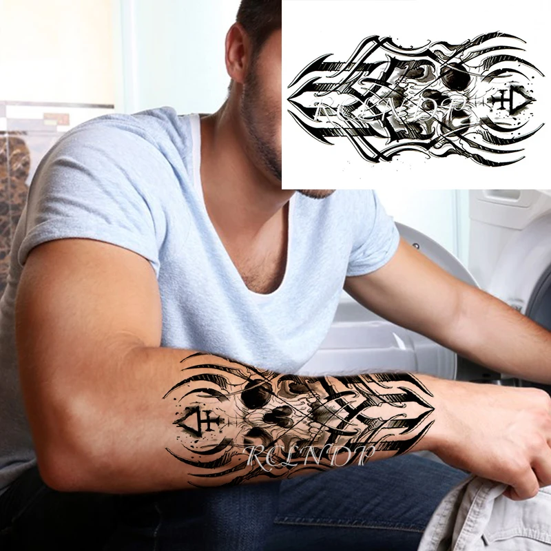 Waterproof Temporary Tattoo Sticker Cross Horrible Skull Head Sharp Line Pattern Fake Tatto Flash Tatoo Arm Art for Men Women
Waterproof Temporary Tattoo Sticker Cross Horrible Skull Head Sharp Line Pattern Fake Tatto Flash Tatoo Arm Art for Men Women