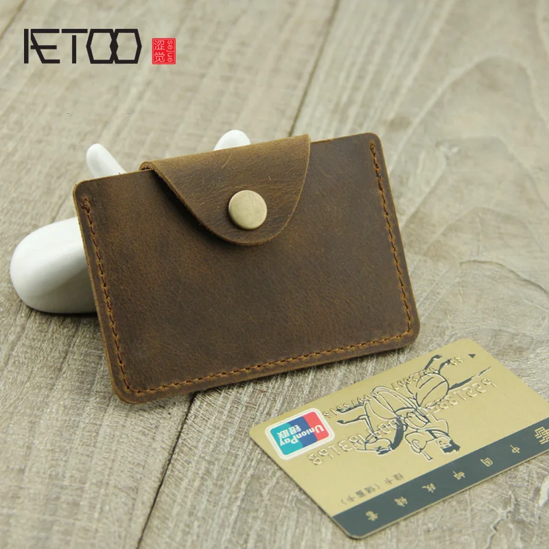 AETOO Handmade Cow Leather multi-function coin wallet crazy horse leather bus card set head bag | Багаж и сумки
