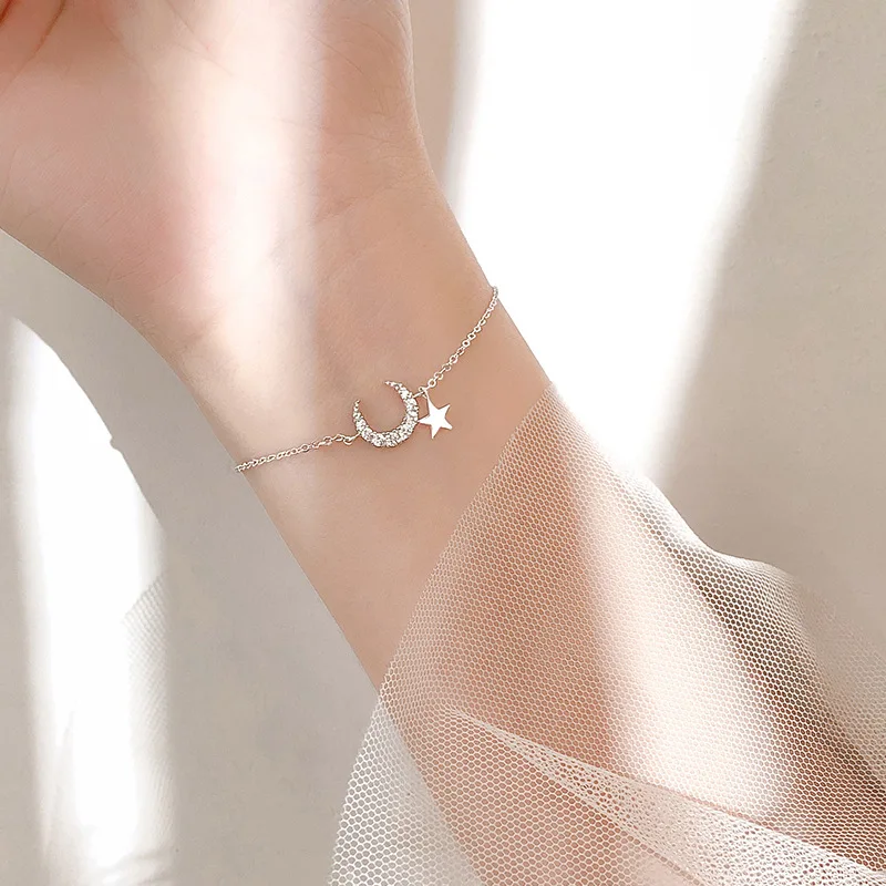 925 Sterling Silver Crystal Star Moon Charm Bracelet& Bangle For Women Adjustable Fashion Jewelry Party SL390
925 Sterling Silver Crystal Star Moon Charm Bracelet& Bangle For Women Adjustable Fashion Jewelry Party SL390