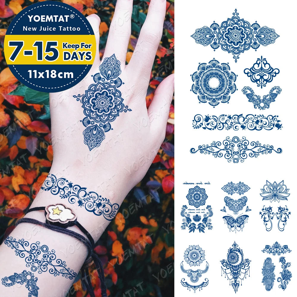 

Juice Ink Tattoos Body Art Lasting Waterproof Temporary Tattoo Sticker Mandala Flower Tatoo Henna India Arm Fake Tatto Women Men