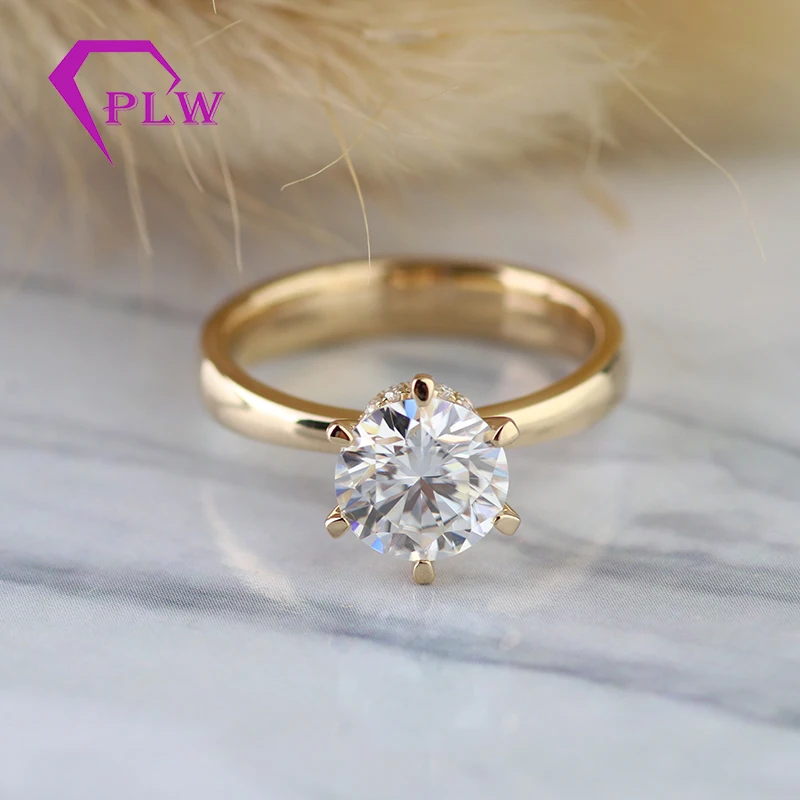 1.5ct 7 5 мм Золотой Классический 6 коготь Косынка Обручение платье кольцо 10K 14K
