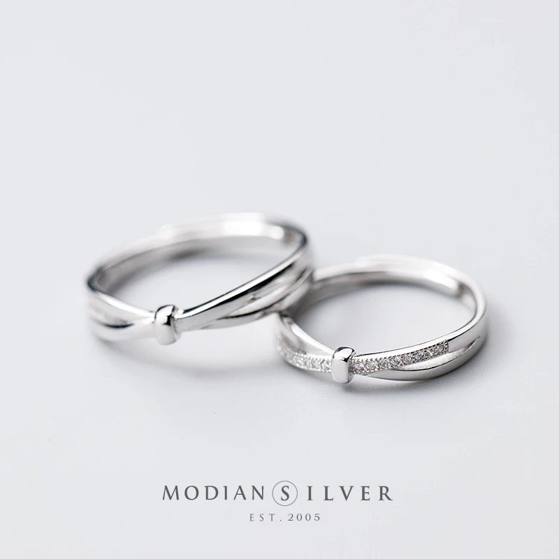 

Modian Bowknot Double Circle Free Size Sterling Silver 925 Ring for Men Women A Pair Lovers Ring Fine Jewelry Valentine's Gift