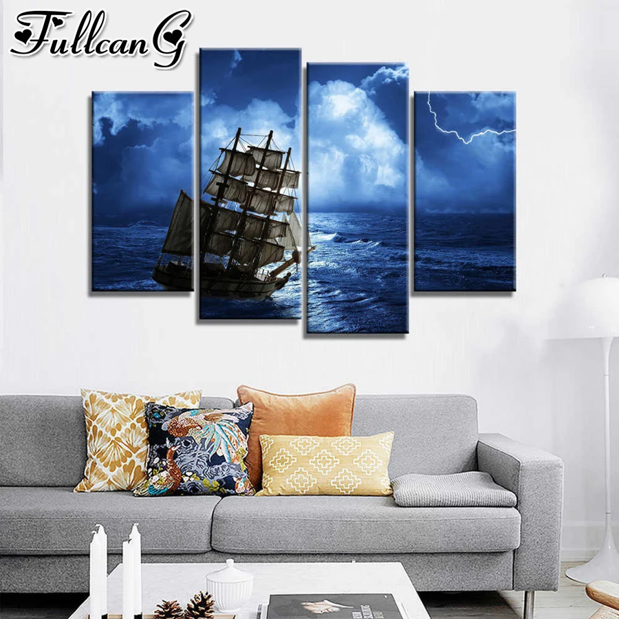 Алмазная картина FULLCANG с изображением молнии, парусника, 4 шт., квадратная/круглая картина, 5d мозаичная вышивка, лодка, домашний декор FC2769 
Алмазная картина FULLCANG с изображением молнии, парусника, 4 шт., квадратная/круглая картина, 5d мозаичная вышивка, лодка, домашний декор FC2769