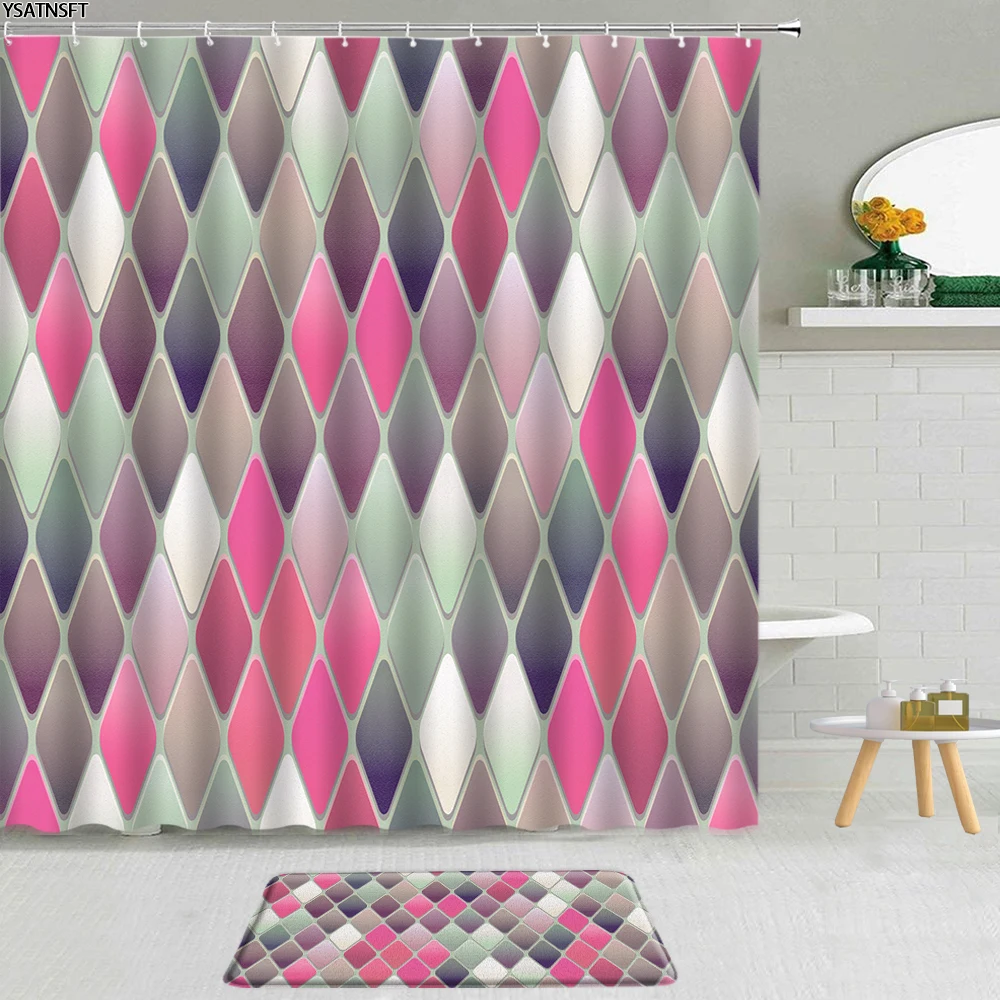 2Pcs Colorful Geometric Print Shower Curtain Rhombus Simple Stripe Pattern Fabric Non-Slip Bath Mat Decor Bathroom Curtains Set
2Pcs Colorful Geometric Print Shower Curtain Rhombus Simple Stripe Pattern Fabric Non-Slip Bath Mat Decor Bathroom Curtains Set