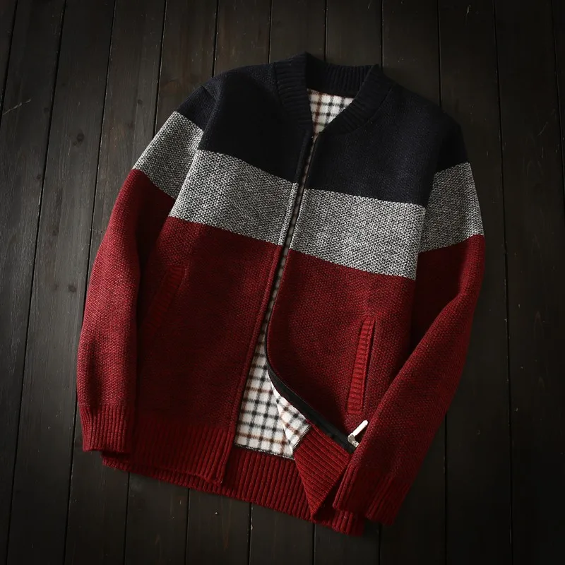 Autumn Winter Thick Fleece Liner Mens Warm Sweaters Casual Long Sleeve Zipper Stand Collar Panelled Striped Male Open Stitch 
Autumn Winter Thick Fleece Liner Mens Warm Sweaters Casual Long Sleeve Zipper Stand Collar Panelled Striped Male Open Stitch